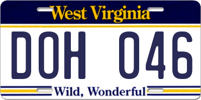 WV license plate DOH046