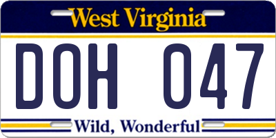 WV license plate DOH047