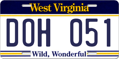 WV license plate DOH051