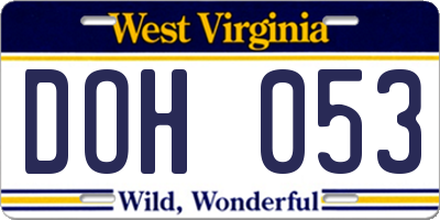 WV license plate DOH053