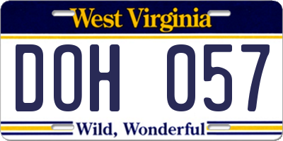 WV license plate DOH057