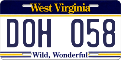 WV license plate DOH058