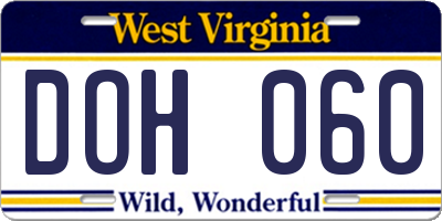 WV license plate DOH060
