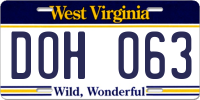 WV license plate DOH063