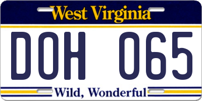 WV license plate DOH065