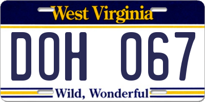 WV license plate DOH067