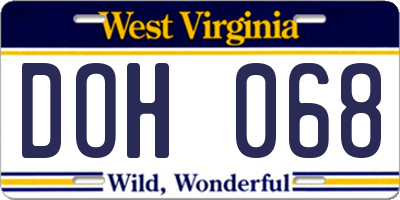 WV license plate DOH068