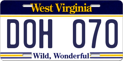 WV license plate DOH070
