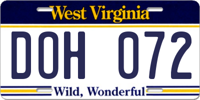 WV license plate DOH072