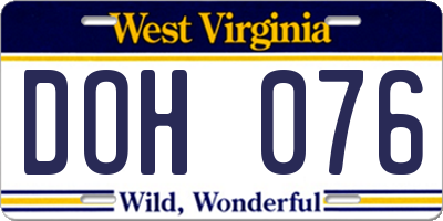 WV license plate DOH076