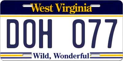 WV license plate DOH077