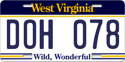 WV license plate DOH078