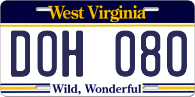 WV license plate DOH080