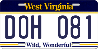 WV license plate DOH081
