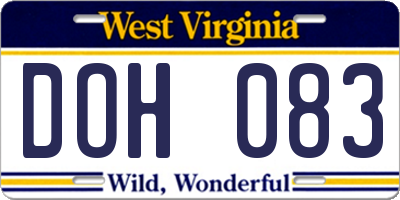WV license plate DOH083