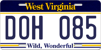 WV license plate DOH085