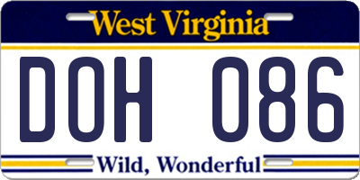 WV license plate DOH086