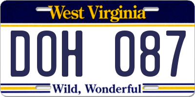 WV license plate DOH087