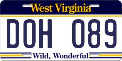 WV license plate DOH089