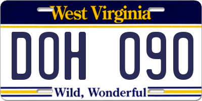 WV license plate DOH090