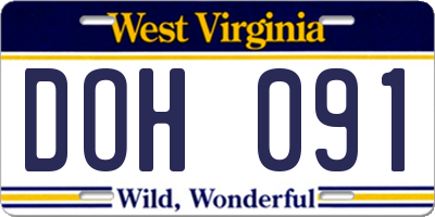 WV license plate DOH091