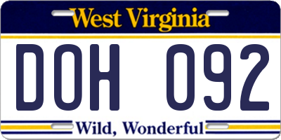WV license plate DOH092