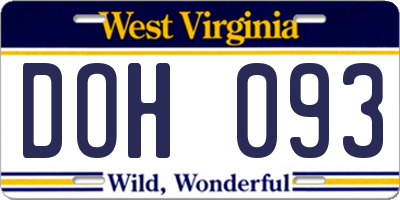 WV license plate DOH093