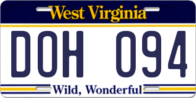 WV license plate DOH094