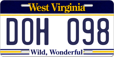 WV license plate DOH098