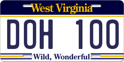 WV license plate DOH100