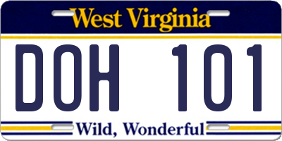 WV license plate DOH101