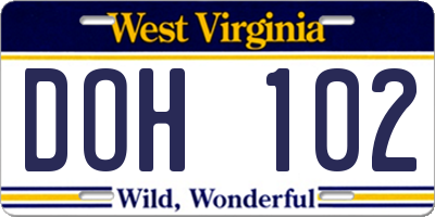 WV license plate DOH102