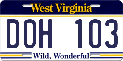WV license plate DOH103