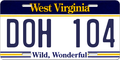 WV license plate DOH104