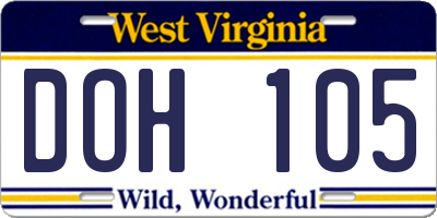WV license plate DOH105