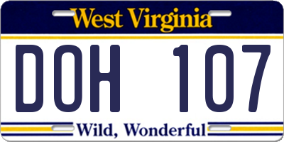 WV license plate DOH107