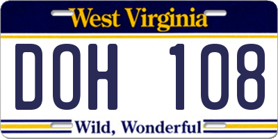WV license plate DOH108