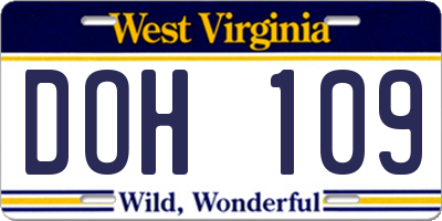 WV license plate DOH109