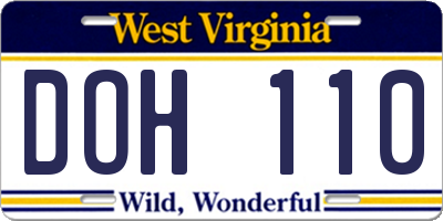 WV license plate DOH110