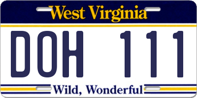 WV license plate DOH111