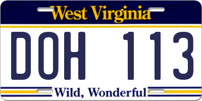 WV license plate DOH113