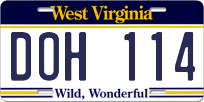 WV license plate DOH114