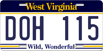 WV license plate DOH115