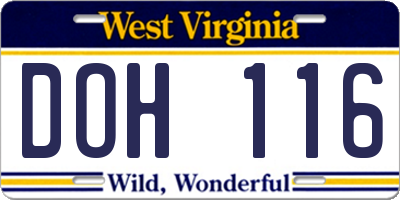WV license plate DOH116