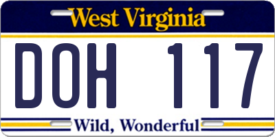 WV license plate DOH117