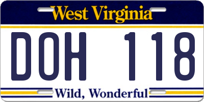 WV license plate DOH118