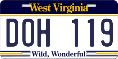 WV license plate DOH119