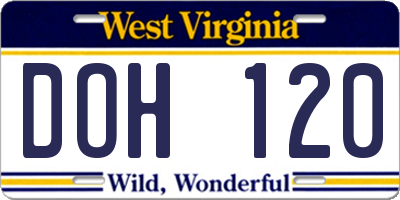 WV license plate DOH120