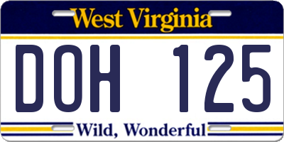 WV license plate DOH125