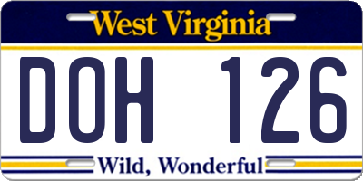 WV license plate DOH126